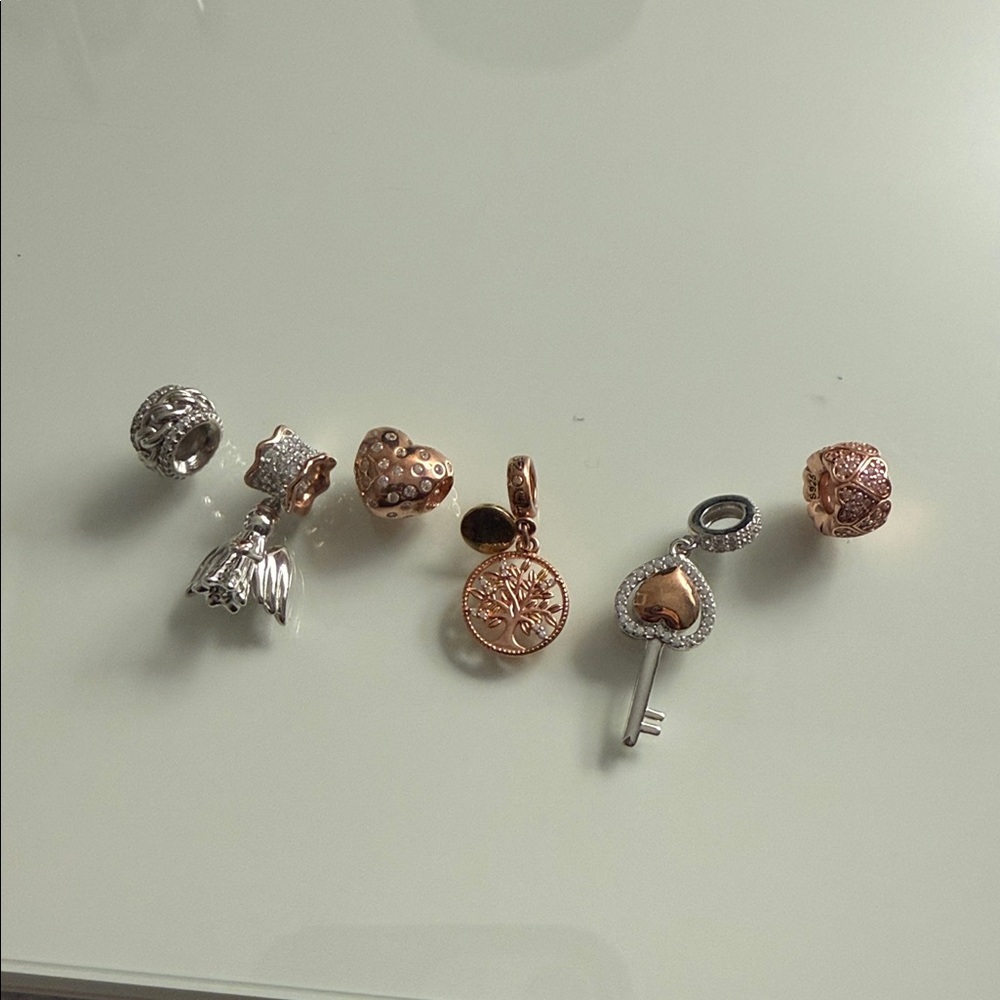 GNOCE Rose Gold and Silver Heart & Key Charm Set - Women Jewelry